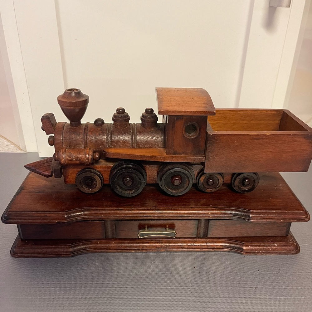 Vintage Hand Made Wooden Train/Locomotive/Coal Car Decorative w/Drawer